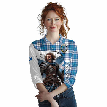 Tartan Vibes Clothing Roberton Crest Tartan Women's Casual Shirt Inspired by the Freedom of Scottish Warrior