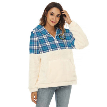 Roberton Tartan Half Style Women's Borg Fleece Hoodie with Half Zip with Family Crest Female - Tartan Vibes Clothing