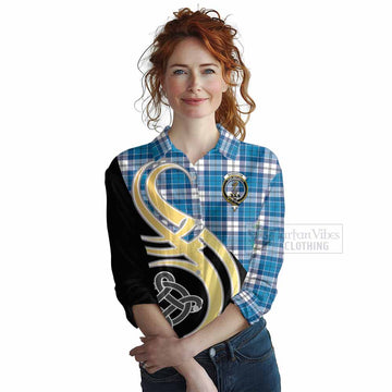 Roberton Tartan Women's Casual Shirt with Family Crest and Celtic Symbol Style Female - Tartan Vibes Clothing