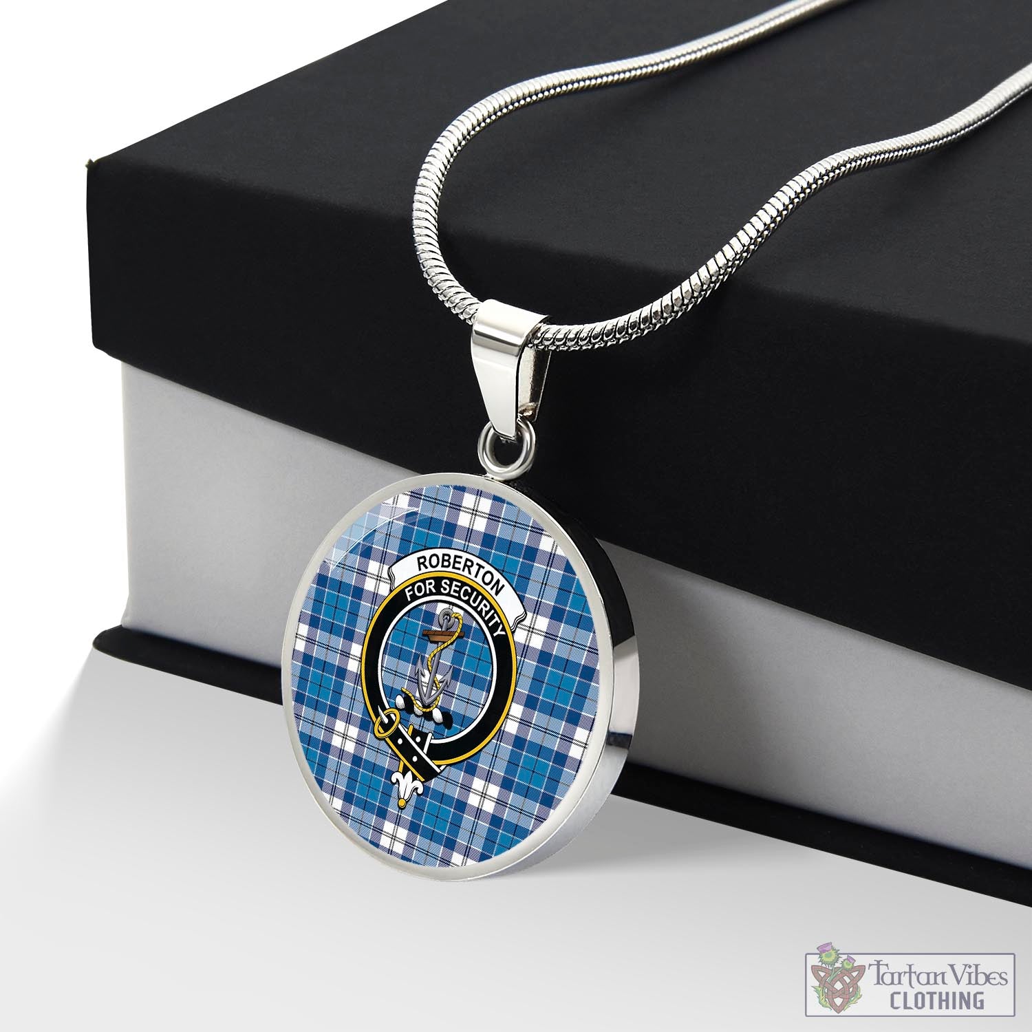 Roberton Tartan Circle Necklace with Family Crest Luxury Necklace (Silver) No - Tartan Vibes Clothing