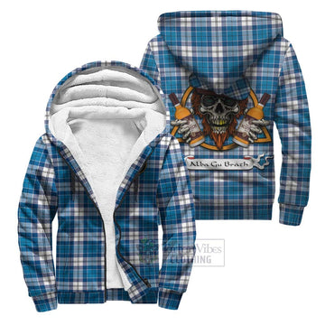 Roberton Tartan Sherpa Hoodie with Family Crest and Bearded Skull Holding Bottles of Whiskey Unisex S - Tartan Vibes Clothing