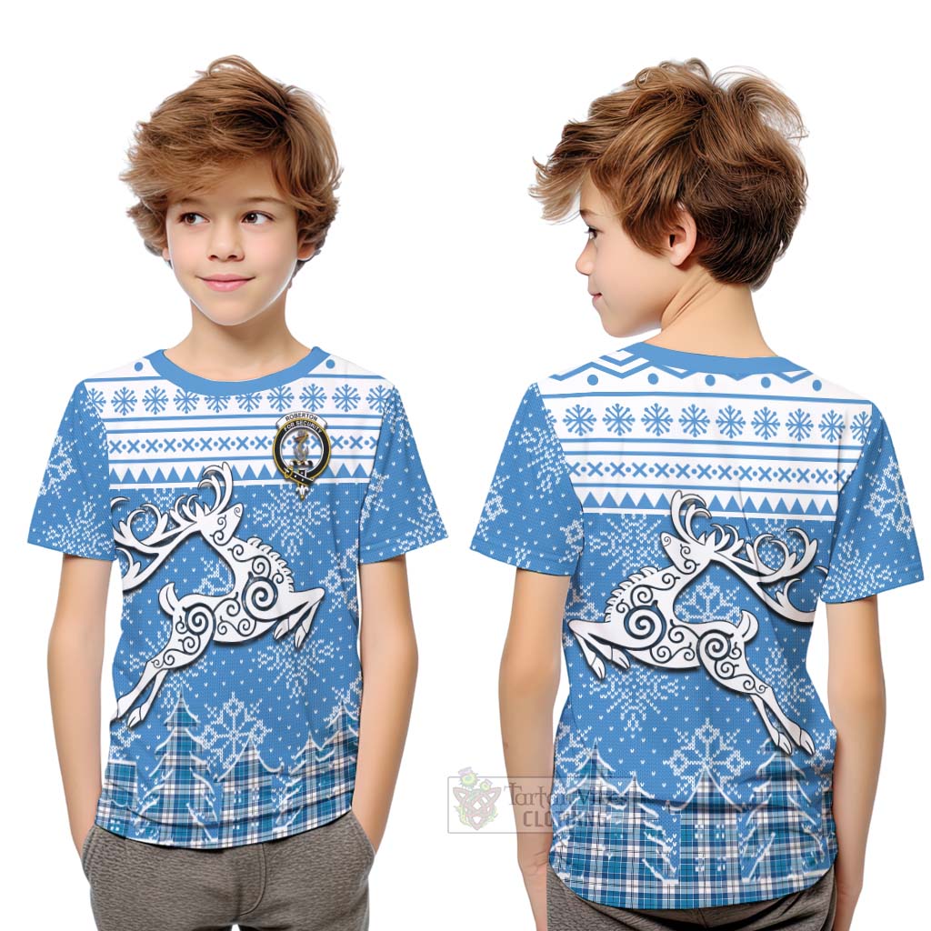 Roberton Clan Christmas Kid T-Shirt Celtic Reindeer Style Youth XL Size14 - Tartan Vibes Clothing