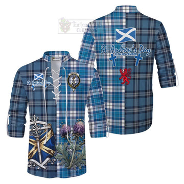 Roberton Tartan Ghillie Kilt Shirt Happy St. Andrew's Day Half Tartan Style Men - Tartan Vibes Clothing