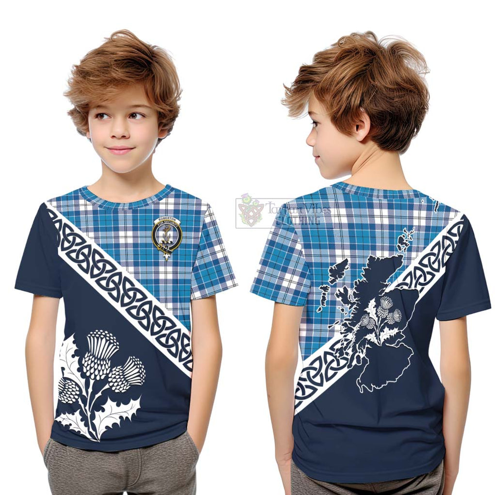Roberton Tartan Kid T-Shirt Featuring Thistle and Scotland Map Youth XL Size14 - Tartan Vibes Clothing