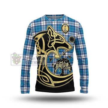 Roberton Tartan Long Sleeve T-Shirt with Family Crest Celtic Wolf Style Unisex - Tartan Vibes Clothing