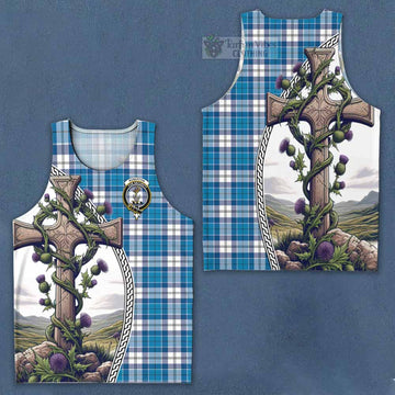 Roberton Tartan Men's Tank Top with Family Crest and St. Andrew's Cross Accented by Thistle Vines Men - Tartan Vibes Clothing