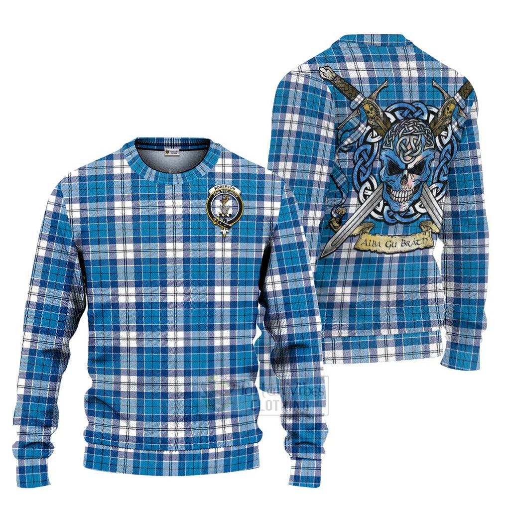 Roberton Tartan Ugly Sweater with Family Crest Celtic Skull Style Unisex - Tartan Vibes Clothing