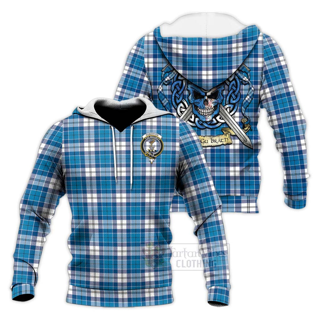 Roberton Tartan Knitted Hoodie with Family Crest Celtic Skull Style Unisex Knitted Pullover Hoodie - Tartan Vibes Clothing