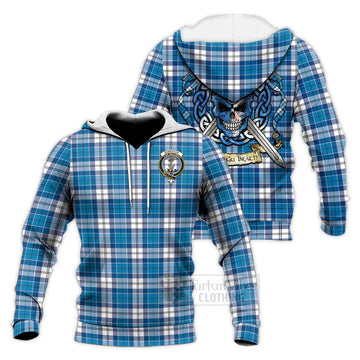 Roberton Tartan Knitted Hoodie with Family Crest Celtic Skull Style Unisex Knitted Pullover Hoodie - Tartan Vibes Clothing
