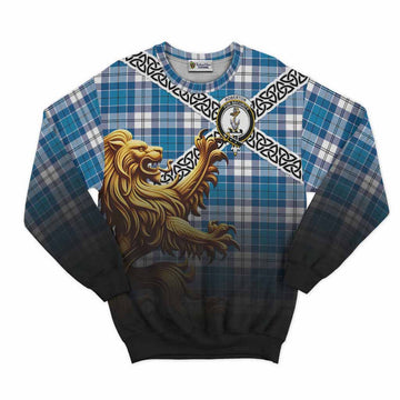 Roberton Crest Tartan Sweatshirt with Golden Lion Emblem Celtic Style Unisex - Tartan Vibes Clothing