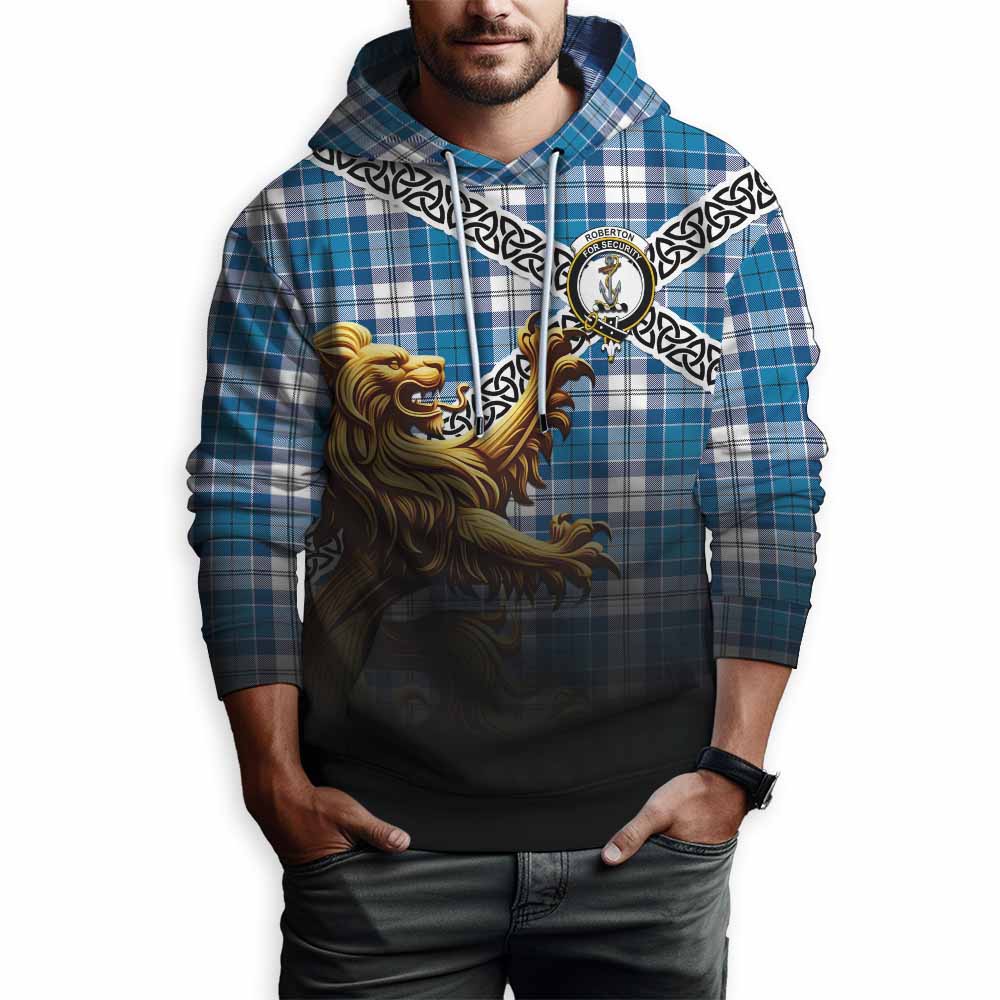 Roberton Crest Tartan Hoodie with Golden Lion Emblem Celtic Style Pullover Hoodie - Tartan Vibes Clothing