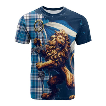 Tartan Vibes Clothing Roberton Tartan Family Crest Cotton T-shirt with Scottish Majestic Lion