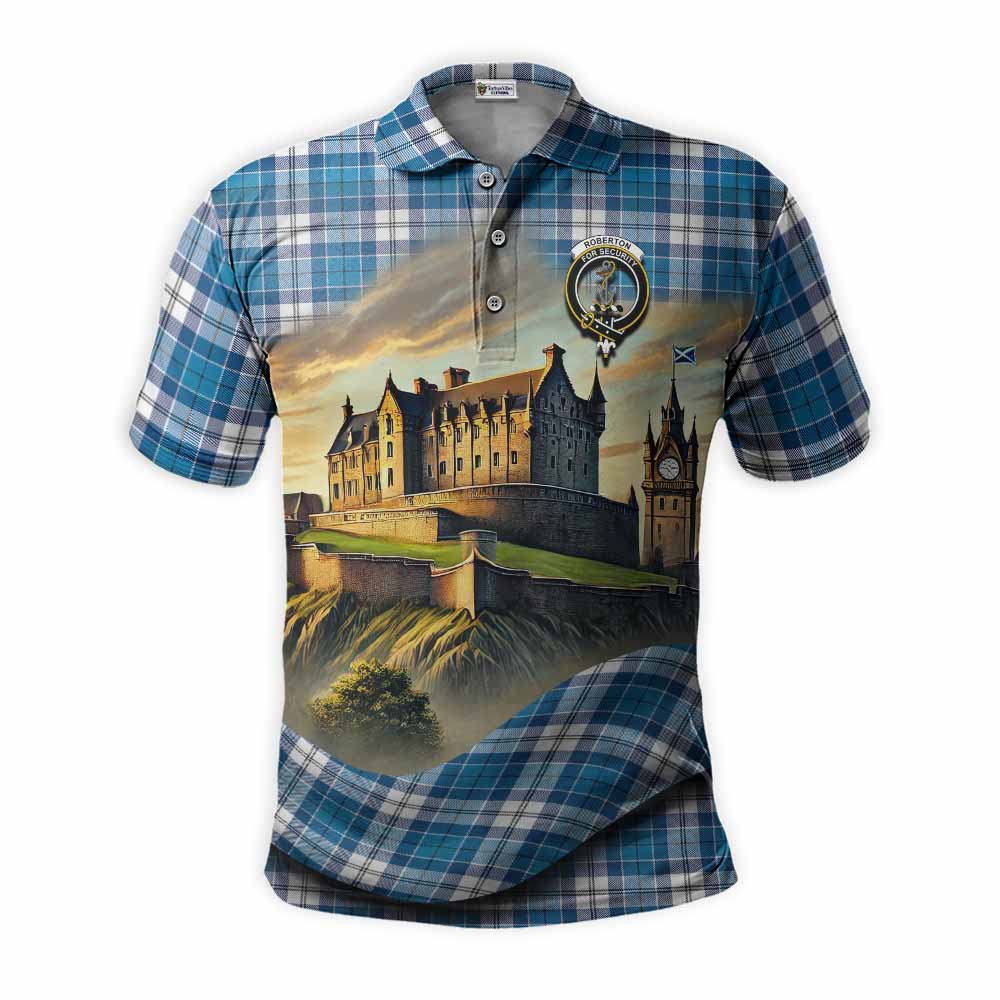 Tartan Vibes Clothing Roberton Tartan Family Crest Polo Shirt with Scottish Ancient Castle Stype