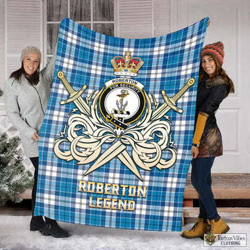 Roberton Tartan Blanket with Clan Crest and the Golden Sword of Courageous Legacy