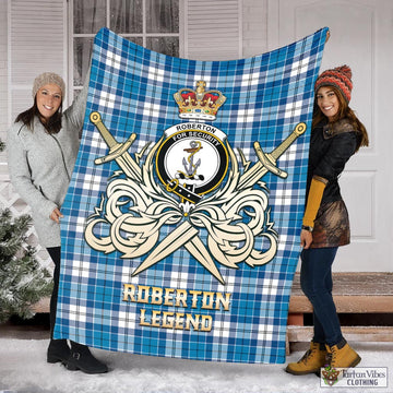 Roberton Tartan Blanket with Clan Crest and the Golden Sword of Courageous Legacy X-Large 59 x 79 inches 150 x 200 cm - Tartan Vibes Clothing