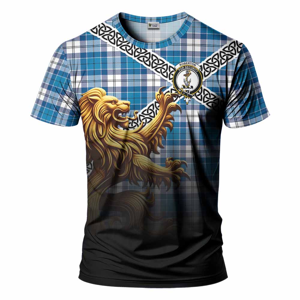 Roberton Crest Tartan T-Shirt with Golden Lion Emblem Celtic Style Kid's Shirt - Tartan Vibes Clothing