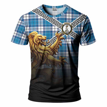 Roberton Crest Tartan T-Shirt with Golden Lion Emblem Celtic Style Kid's Shirt - Tartan Vibes Clothing
