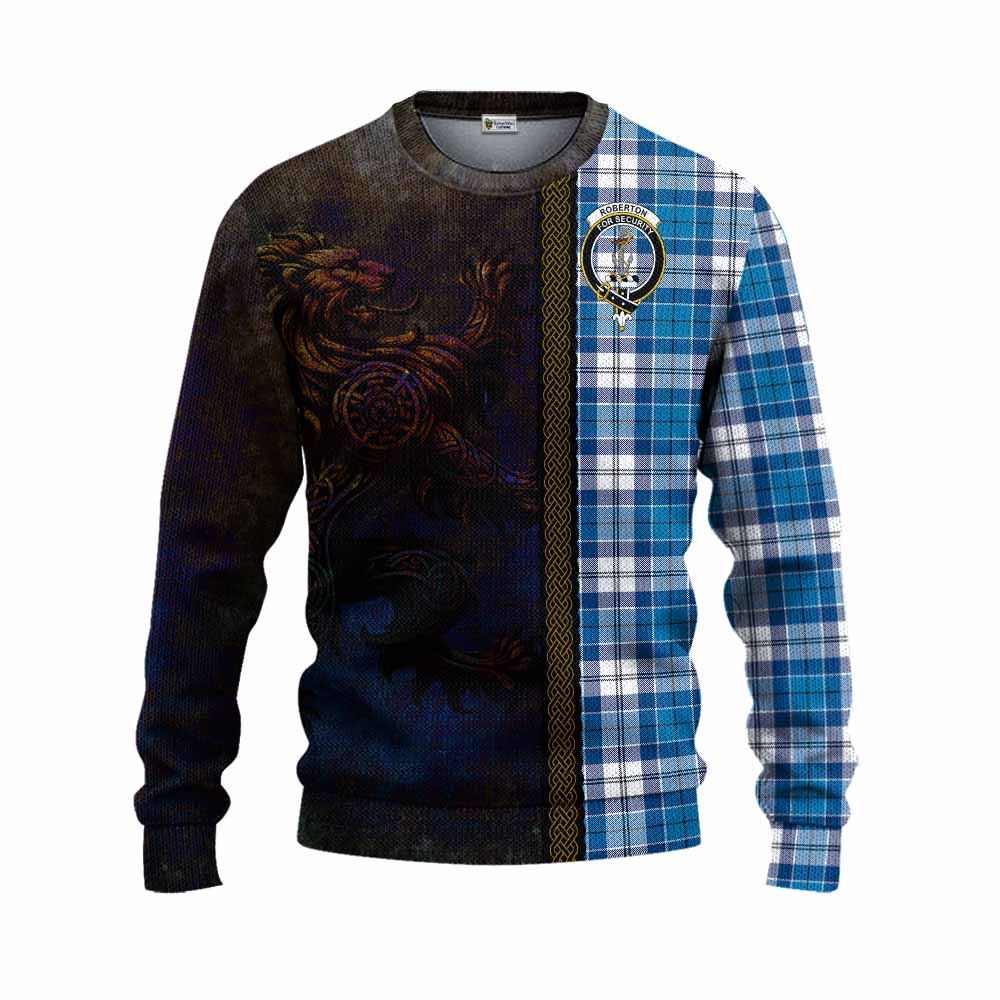 Tartan Vibes Clothing Roberton Tartan Family Crest Knitted Sweater Alba Gu Brath Be Brave Lion Ancient Style