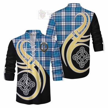 Roberton Tartan Ghillie Kilt Shirt with Family Crest and Celtic Symbol Style Men - Tartan Vibes Clothing