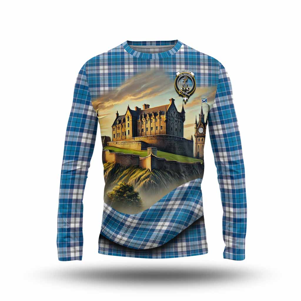 Roberton Tartan Family Crest Long Sleeve T-Shirt with Scottish Ancient Castle Style Unisex - Tartan Vibes Clothing