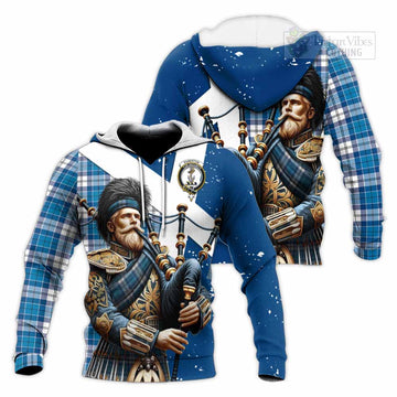 Roberton Tartan Knitted Hoodie with Family Crest Scottish Bagpiper Vibes Unisex Knitted Pullover Hoodie - Tartan Vibes Clothing