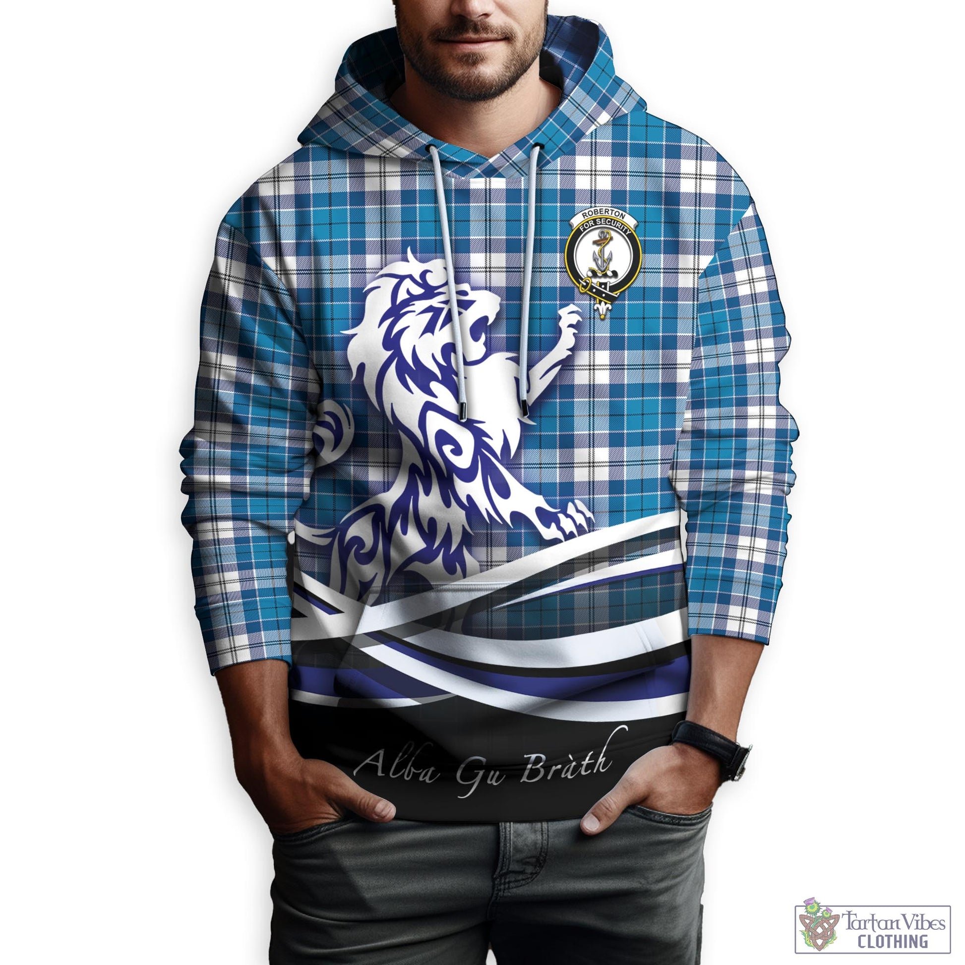 Roberton Tartan Hoodie with Alba Gu Brath Regal Lion Emblem Zip Hoodie - Tartan Vibes Clothing