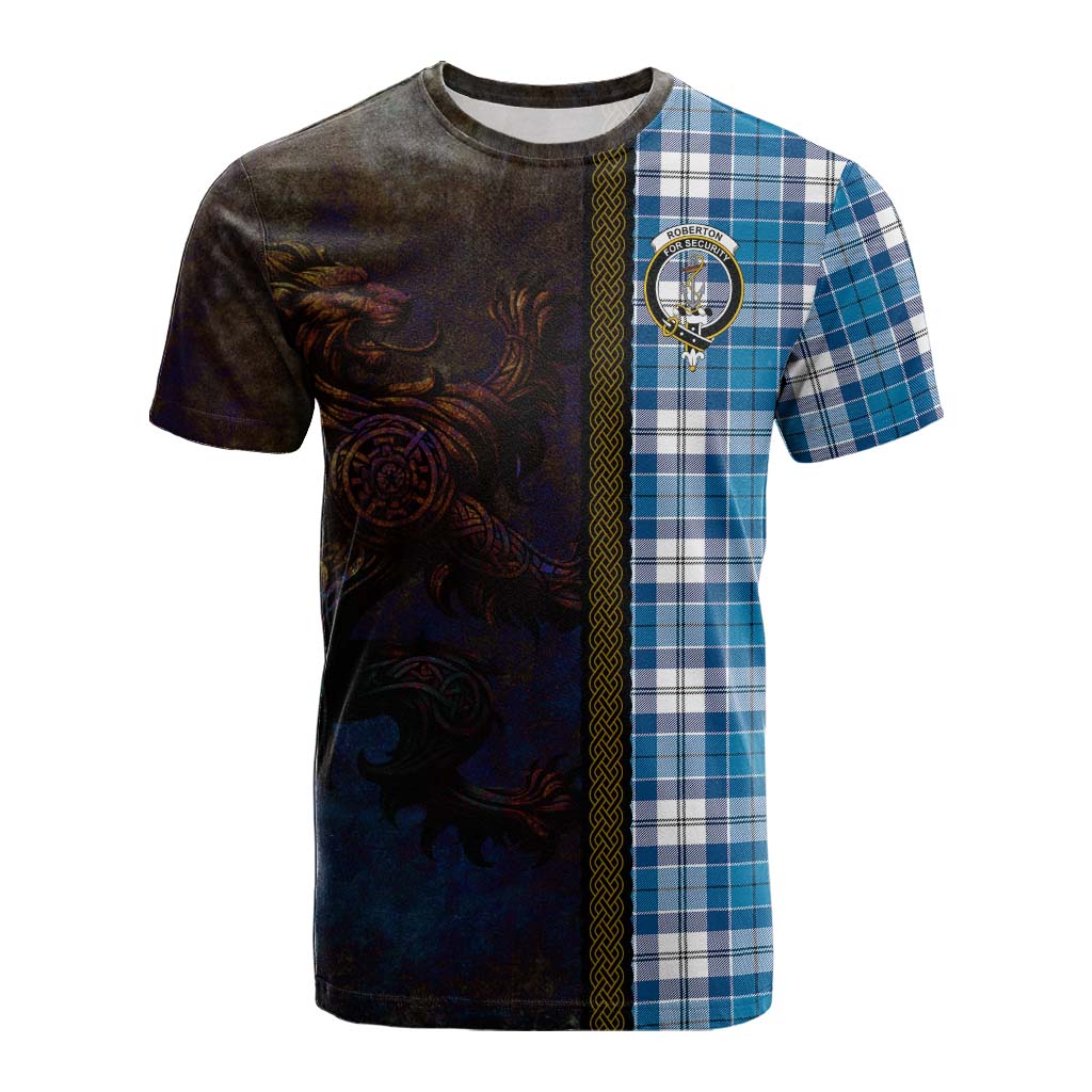 Tartan Vibes Clothing Roberton Tartan Family Crest Cotton T-shirt Alba Gu Brath Be Brave Lion Ancient Style