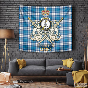 Roberton Tartan Tapestry with Clan Crest and the Golden Sword of Courageous Legacy Tapestry - Tartan Vibes Clothing