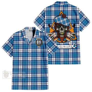 Roberton Tartan Hawaiian Shirt with Family Crest and Bearded Skull Holding Bottles of Whiskey Kid - Tartan Vibes Clothing
