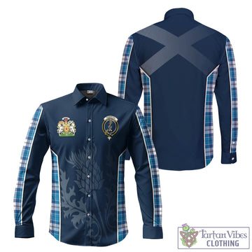 Roberton Tartan Long Sleeve Button Up Shirt with Family Crest and Scottish Thistle Vibes Sport Style