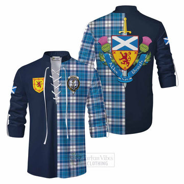 Roberton Tartan Ghillie Kilt Shirt Alba with Scottish Lion Royal Arm Half Style Men - Tartan Vibes Clothing