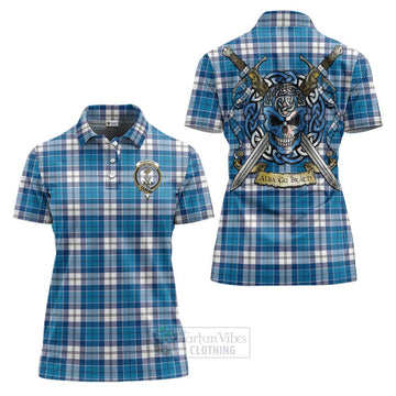 Roberton Tartan Women's Polo Shirt with Family Crest Celtic Skull Style Women - Tartan Vibes Clothing