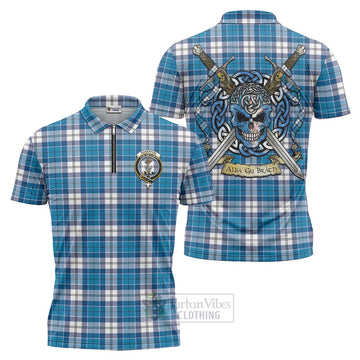 Roberton Tartan Zipper Polo Shirt with Family Crest Celtic Skull Style Unisex - Tartan Vibes Clothing