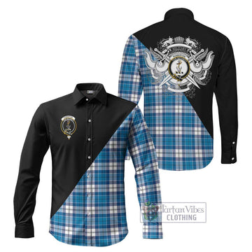 Roberton Tartan Long Sleeve Button Shirt with Family Crest and Military Logo Style Men's Shirt S - Tartanvibesclothing Shop