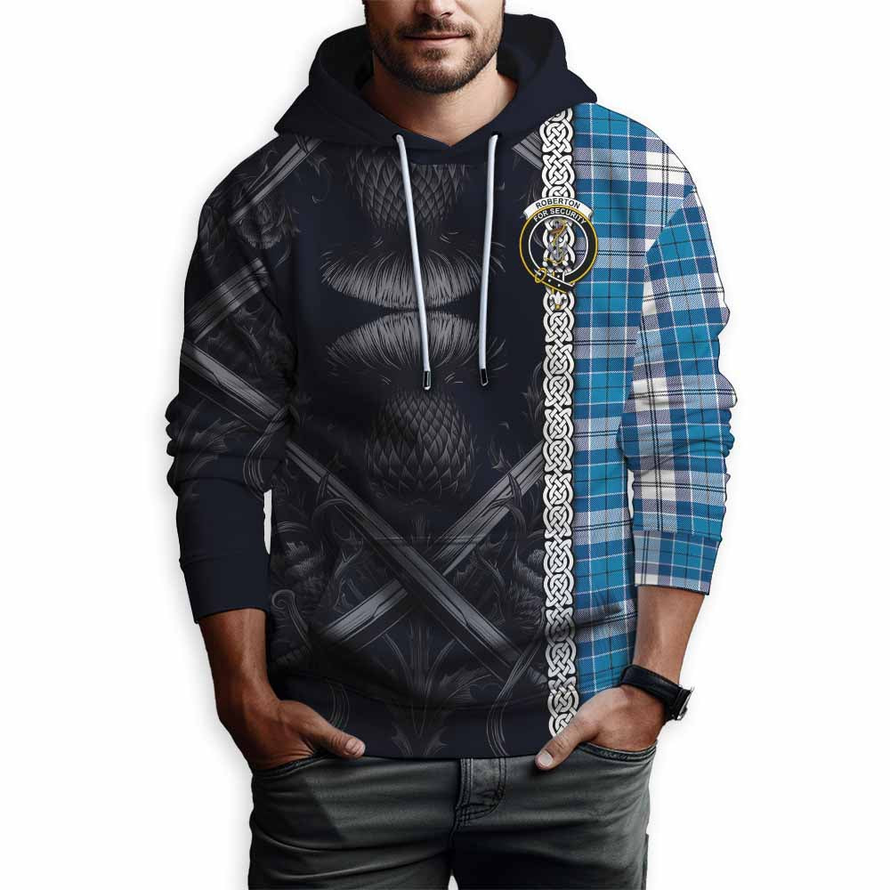 Roberton Tartan Hoodie with Family Crest Cross Sword Thistle Celtic Vibes Pullover Hoodie - Tartan Vibes Clothing