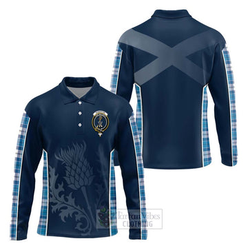 Tartan Vibes Clothing Roberton Tartan Long Sleeve Polo Shirt with Family Crest and Scottish Thistle Vibes Sport Style
