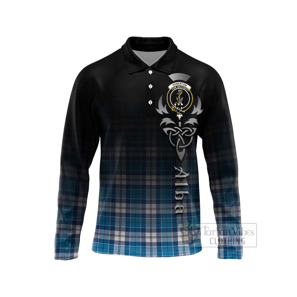 Roberton Tartan Long Sleeve Polo Shirt Featuring Alba Gu Brath Family Crest Celtic Inspired Unisex - Tartan Vibes Clothing