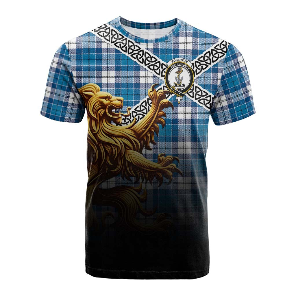 Roberton Crest Tartan Cotton T-shirt with Golden Lion Emblem Celtic Style Kid's Shirt - Tartan Vibes Clothing