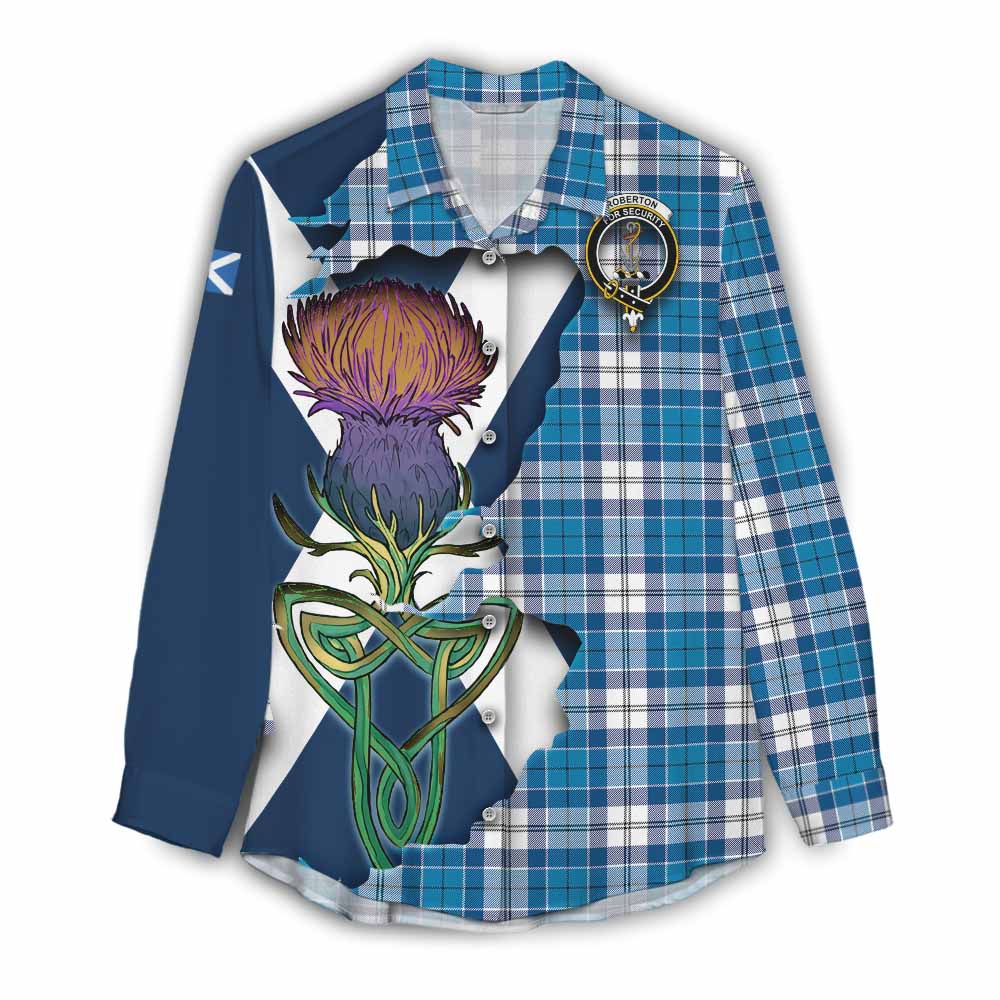 Roberton Tartan Family Crest Women's Casual Shirt Scottish Thistle Celtic Inspired Female - Tartan Vibes Clothing