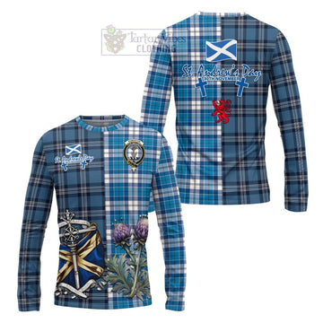Roberton Tartan Long Sleeve T-Shirt Happy St. Andrew's Day Half Tartan Style Unisex - Tartan Vibes Clothing