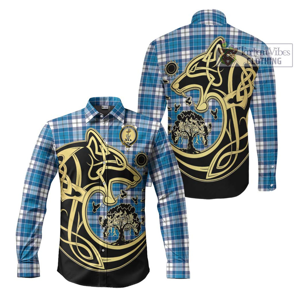 Roberton Tartan Long Sleeve Button Shirt with Family Crest Celtic Wolf Style Men's Shirt S - Tartan Vibes Clothing