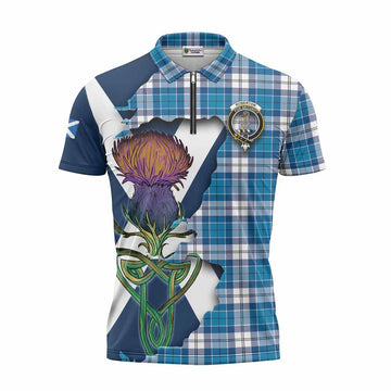 Roberton Tartan Family Crest Zipper Polo Shirt Scottish Thistle Celtic Inspired Unisex - Tartan Vibes Clothing