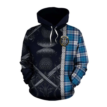 Roberton Tartan Cotton Hoodie with Family Crest Cross Sword Thistle Celtic Vibes Pullover Hoodie XS - Tartan Vibes Clothing