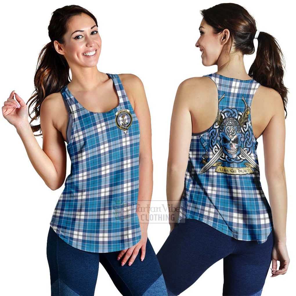 Roberton Tartan Women's Racerback Tanks with Family Crest Celtic Skull Style 4XL - Tartan Vibes Clothing