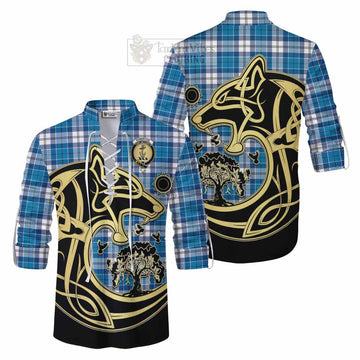 Roberton Tartan Ghillie Kilt Shirt with Family Crest Celtic Wolf Style Men - Tartan Vibes Clothing