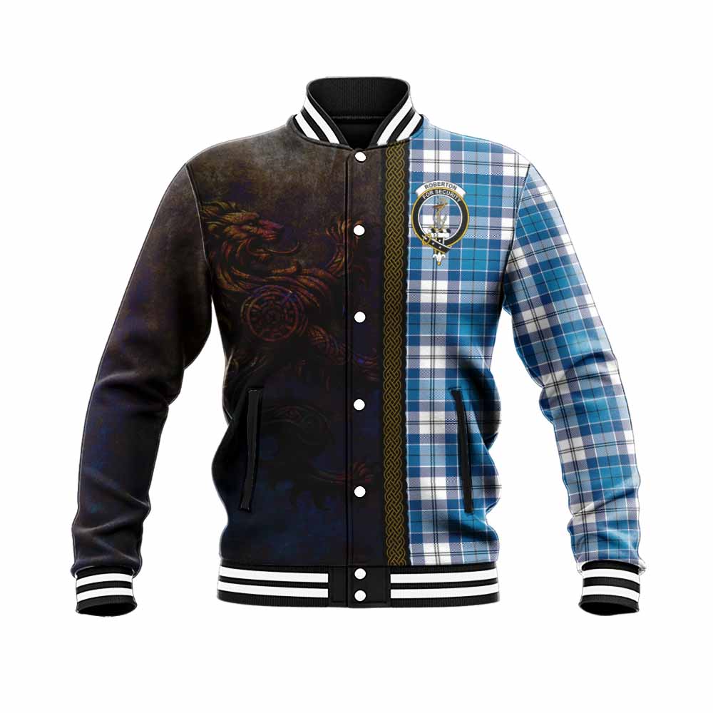 Tartan Vibes Clothing Roberton Tartan Family Crest Baseball Jacket Alba Gu Brath Be Brave Lion Ancient Style