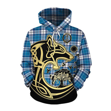Roberton Tartan Cotton Hoodie with Family Crest Celtic Wolf Style Pullover Hoodie XS - Tartan Vibes Clothing