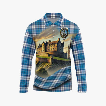 Roberton Tartan Family Crest Long Sleeve Polo Shirt with Scottish Ancient Castle Style Unisex - Tartan Vibes Clothing