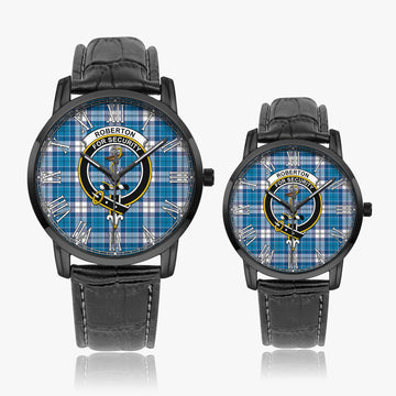 Roberton Tartan Family Crest Leather Strap Quartz Watch