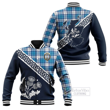 Roberton Tartan Baseball Jacket Featuring Thistle and Scotland Map Unisex - Tartan Vibes Clothing